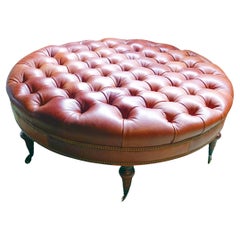 Large Custom Made Fine Tufted Leather Ottoman