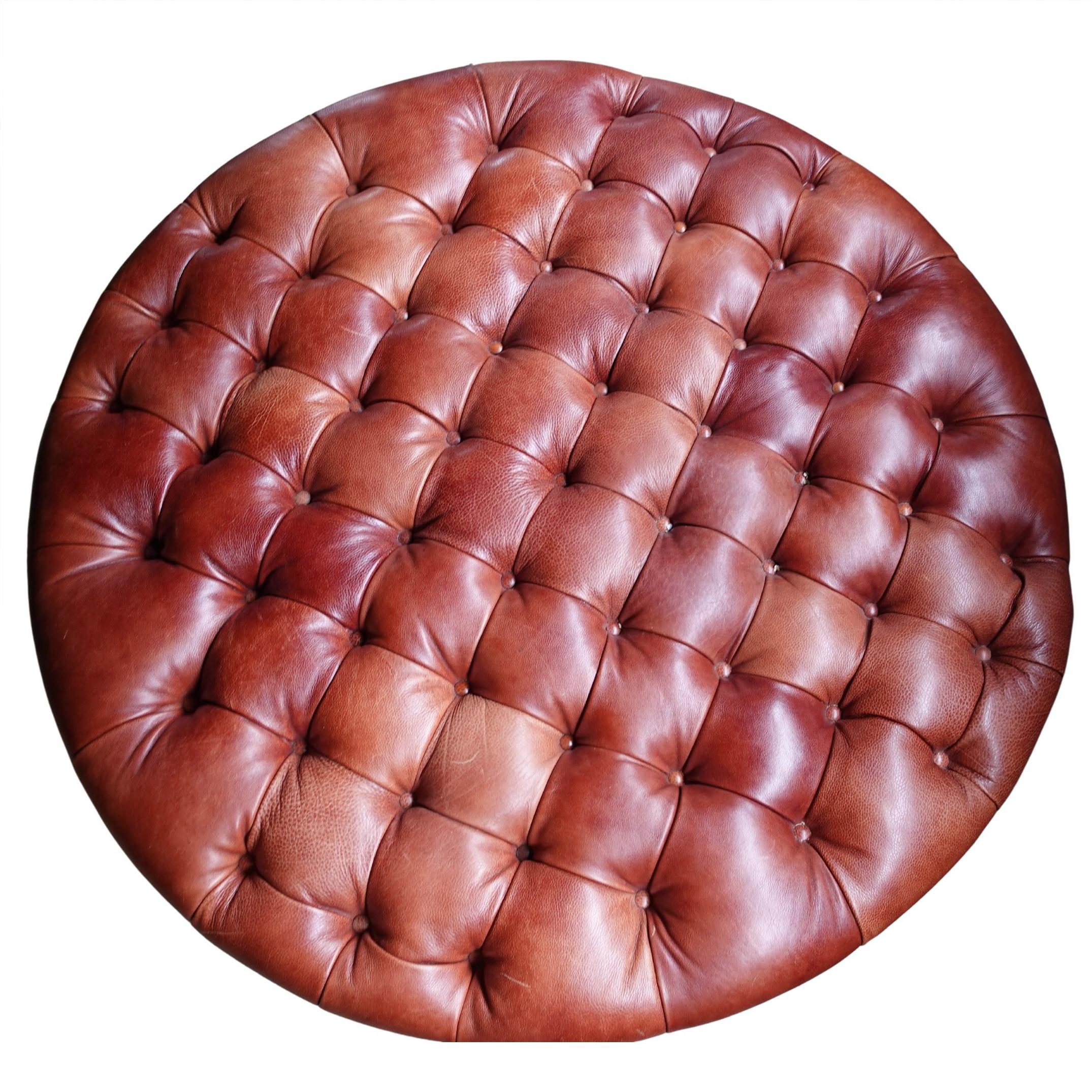 Victorian Large Custom Made Fine Tufted Leather Ottoman For Sale