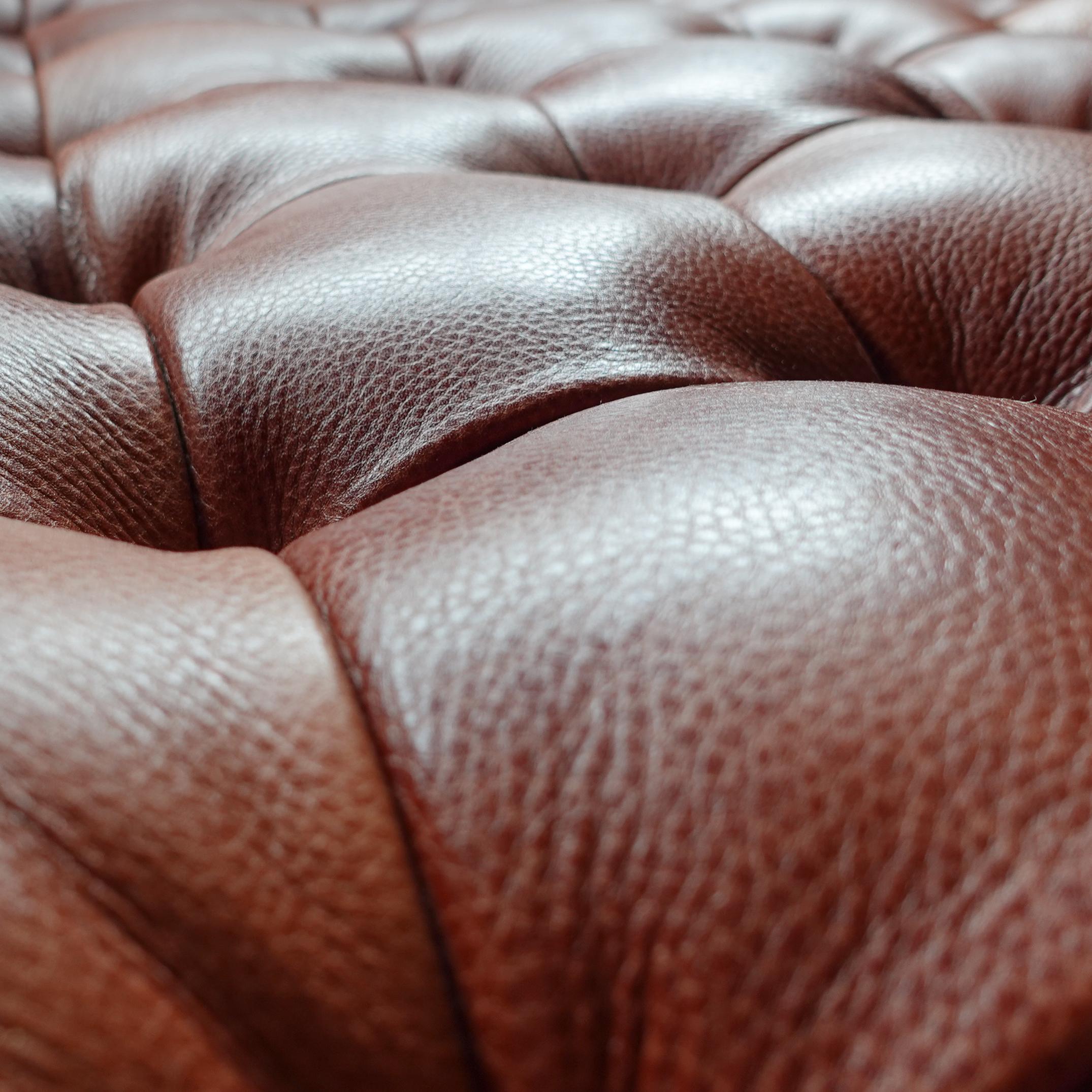 Hand-Crafted Large Custom Made Fine Tufted Leather Ottoman For Sale