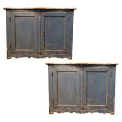 Antique Pair of Late 18th century Cerulean Blue painted Italian Cupboards