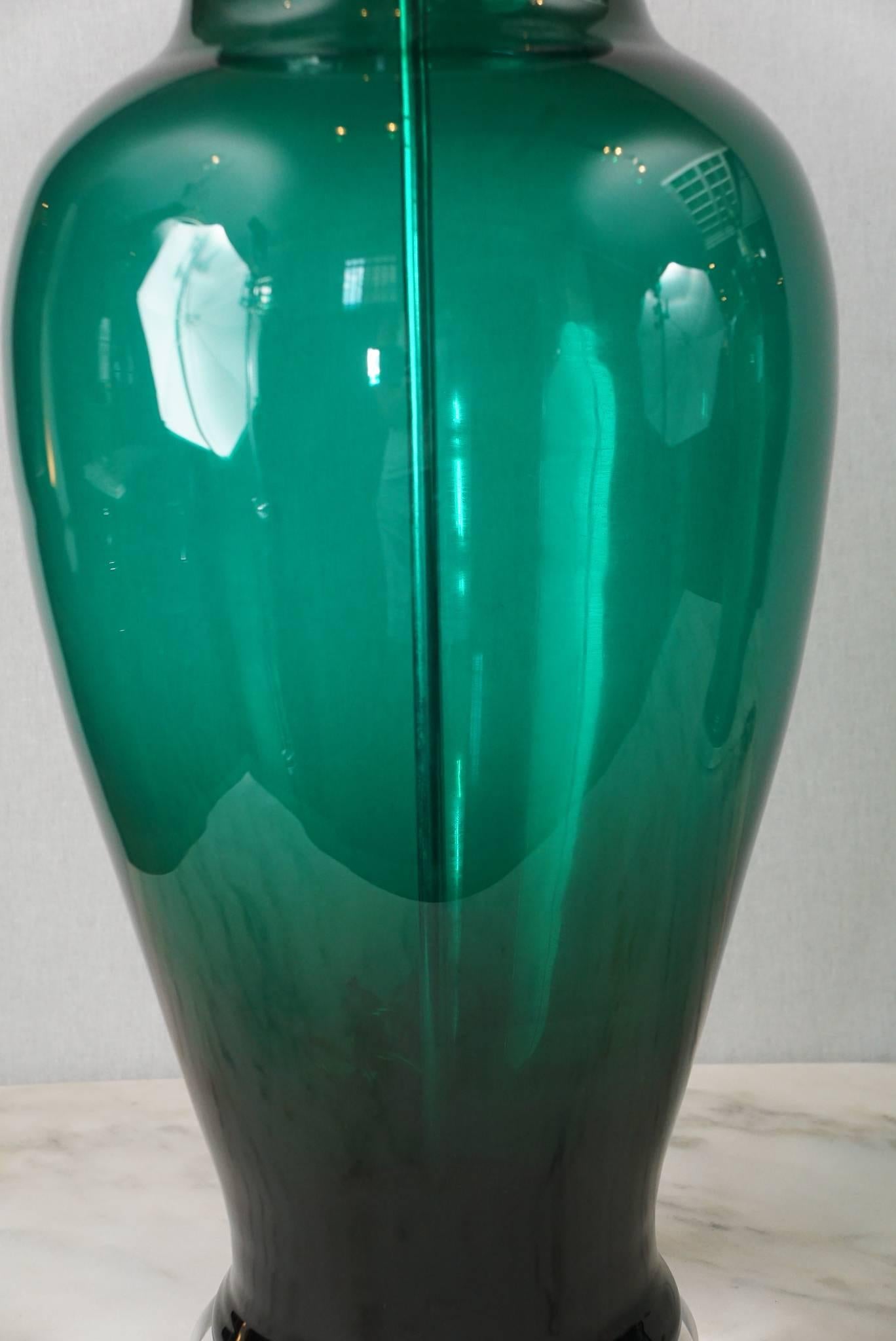 Glass Pair of Blenko Style Lamps For Sale