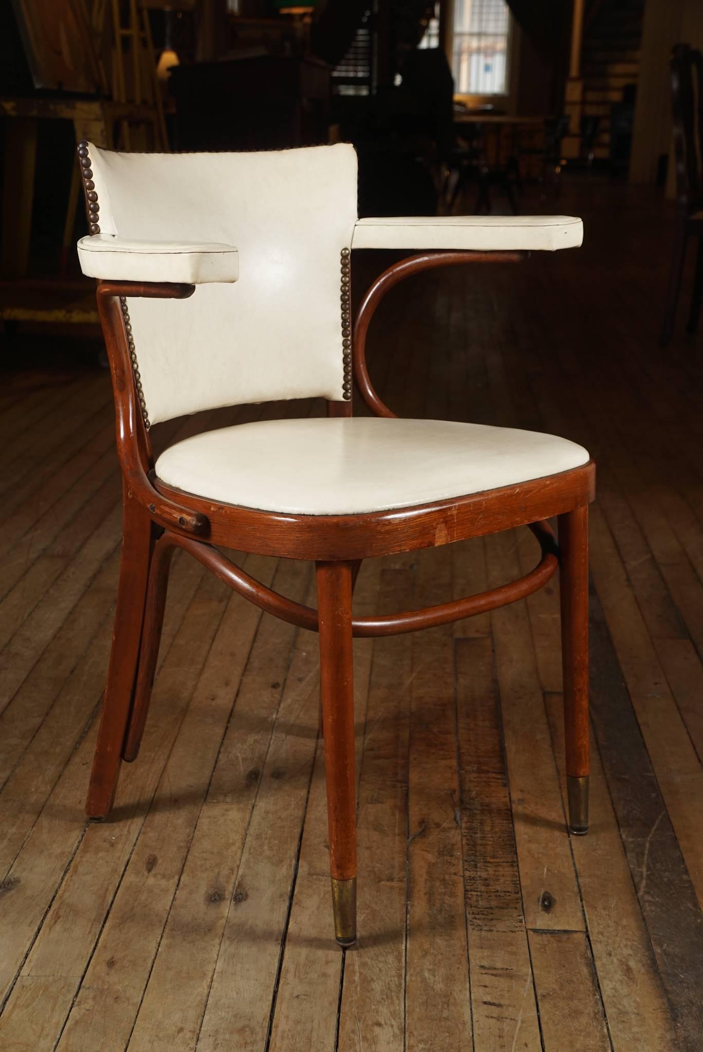 European Pair of White Leather Thonet Armchairs For Sale