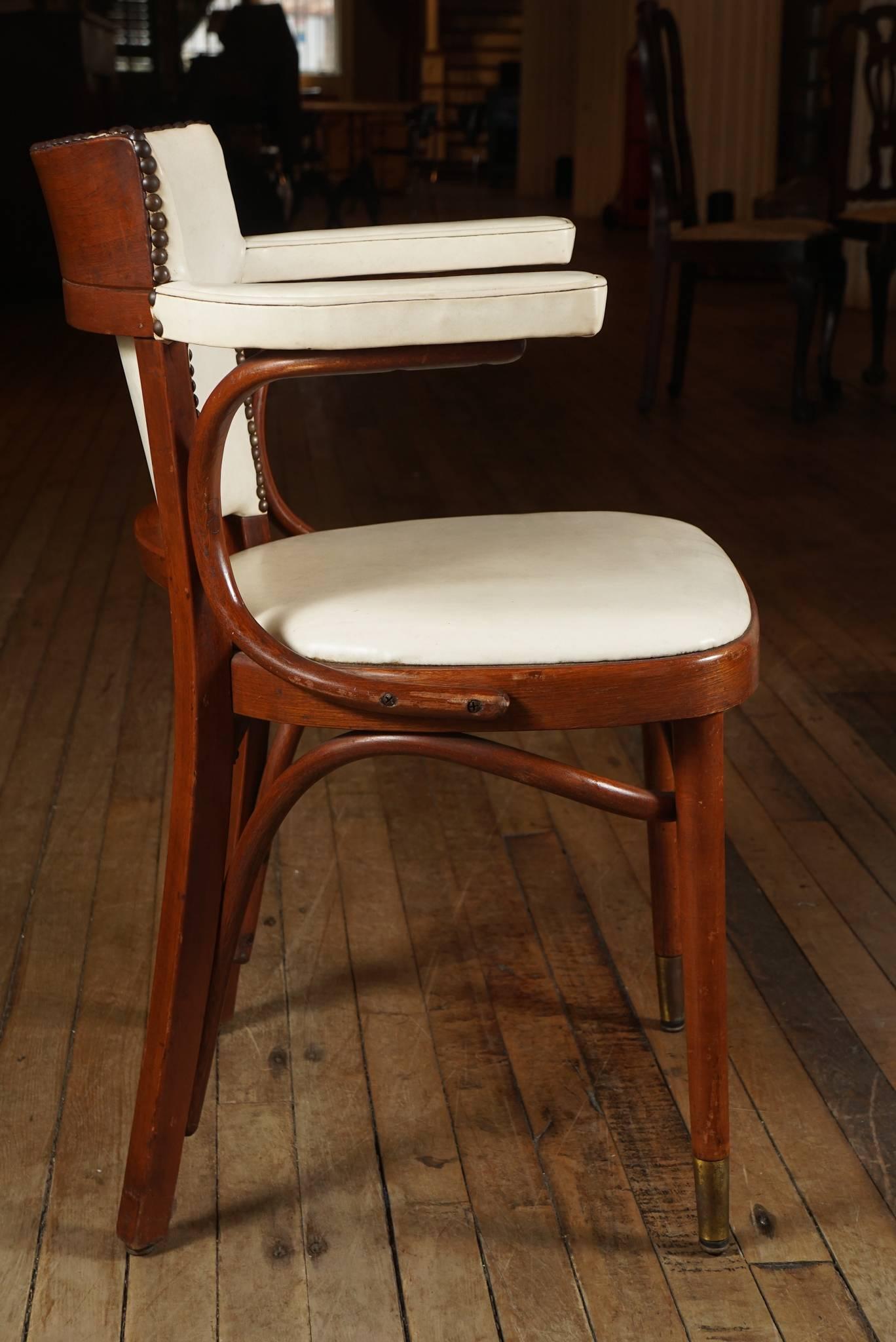 Pair of White Leather Thonet Armchairs In Excellent Condition For Sale In Hudson, NY