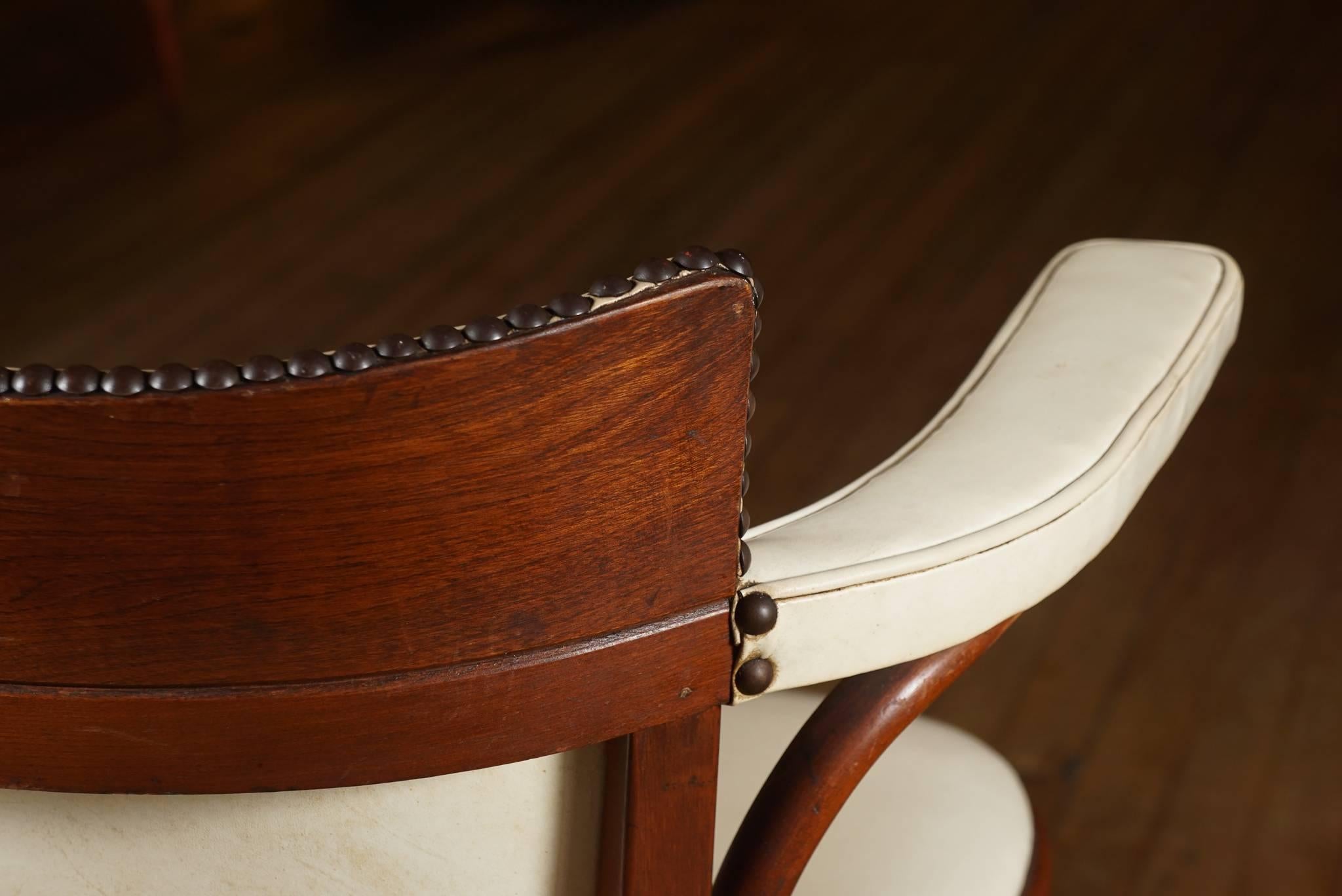 Pair of White Leather Thonet Armchairs For Sale 3