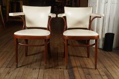 Pair of White Leather Thonet Armchairs