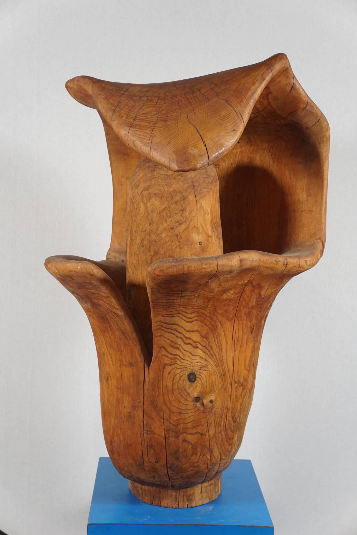 Jack-in-the-Pulpit, large carving from one piece of wood, found in Vermont. Dry natural patina, age cracks, a major work of craftsmanship.