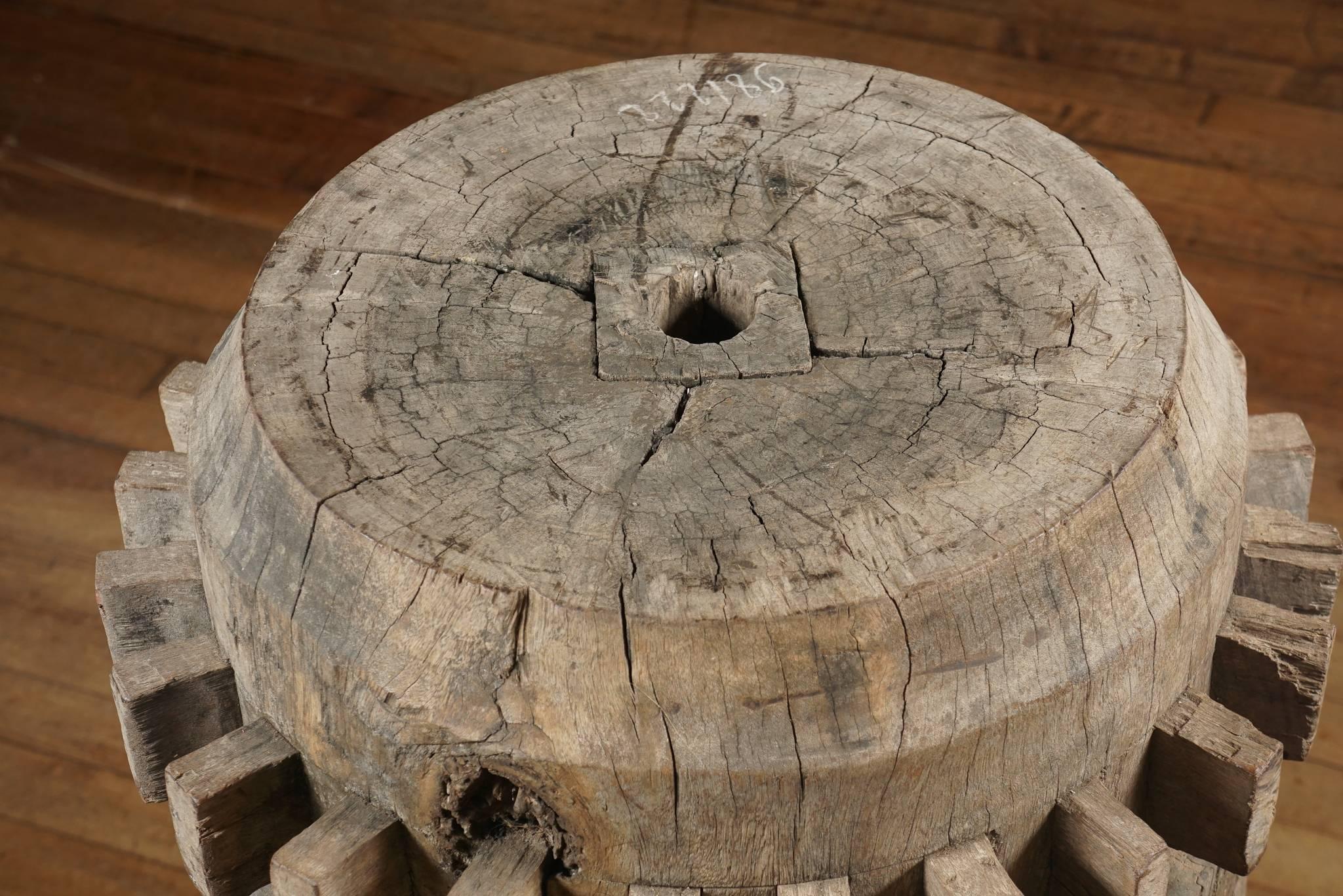 18th Century Wood Gear Pedestal Base Table