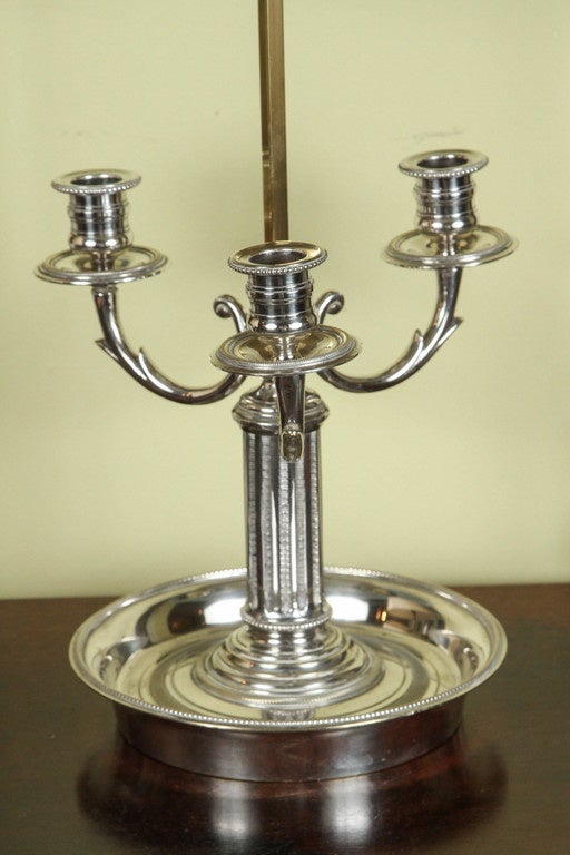 Empire Silvered Brass Bouillotte Lamp with a Tole Shade, late 19th Century
