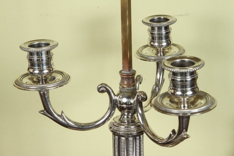 Silvered Brass Bouillotte Lamp with a Tole Shade, late 19th Century 1
