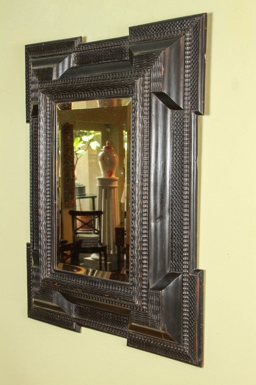 18th Century and Earlier Flemish Ebonized Frame, 17th Century with Mirror