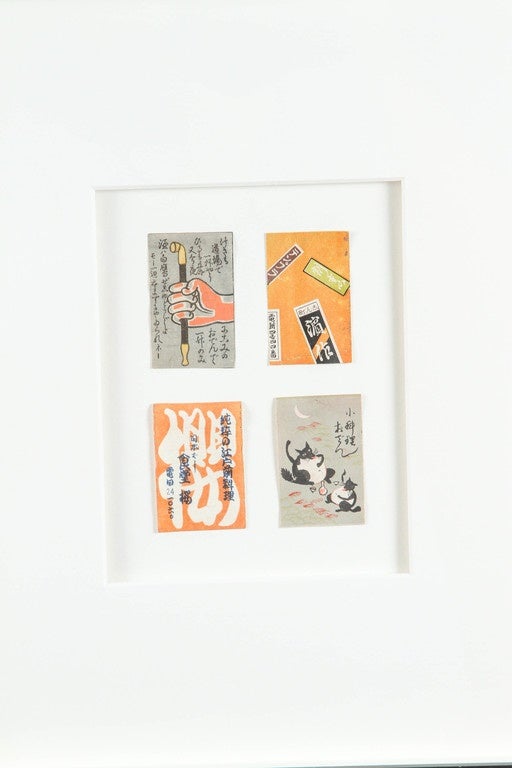 Set of Three Framed Displays of Japanese Matchbox Covers, 1930s