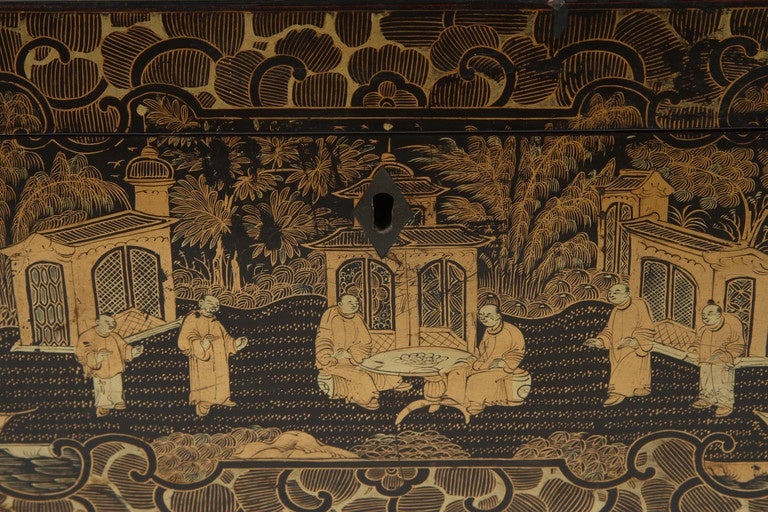 A Large Chinese Export Black and Gilt Lacquer Tea Box, circa 1830