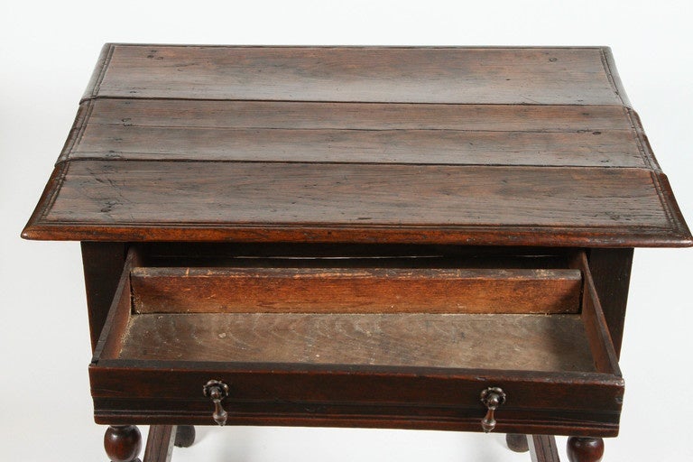 An  English Oak Stretchered Side Table with Drawer, 17th Century  1