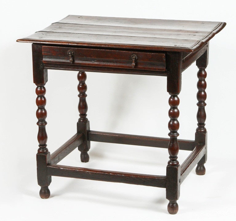 An  English Oak Stretchered Side Table with Drawer, 17th Century  2