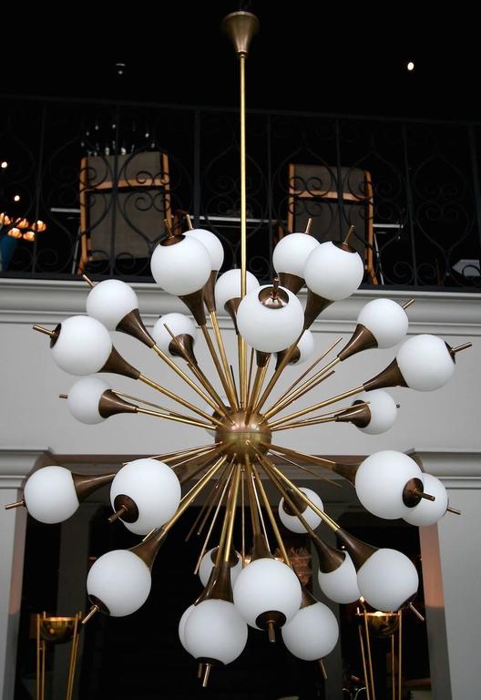 Brass Sputnik Chandelier with White Balls For Sale at 1stdibs