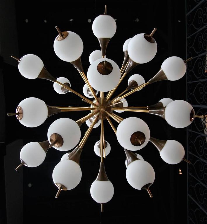Brass Sputnik Chandelier with White Balls For Sale at 1stdibs