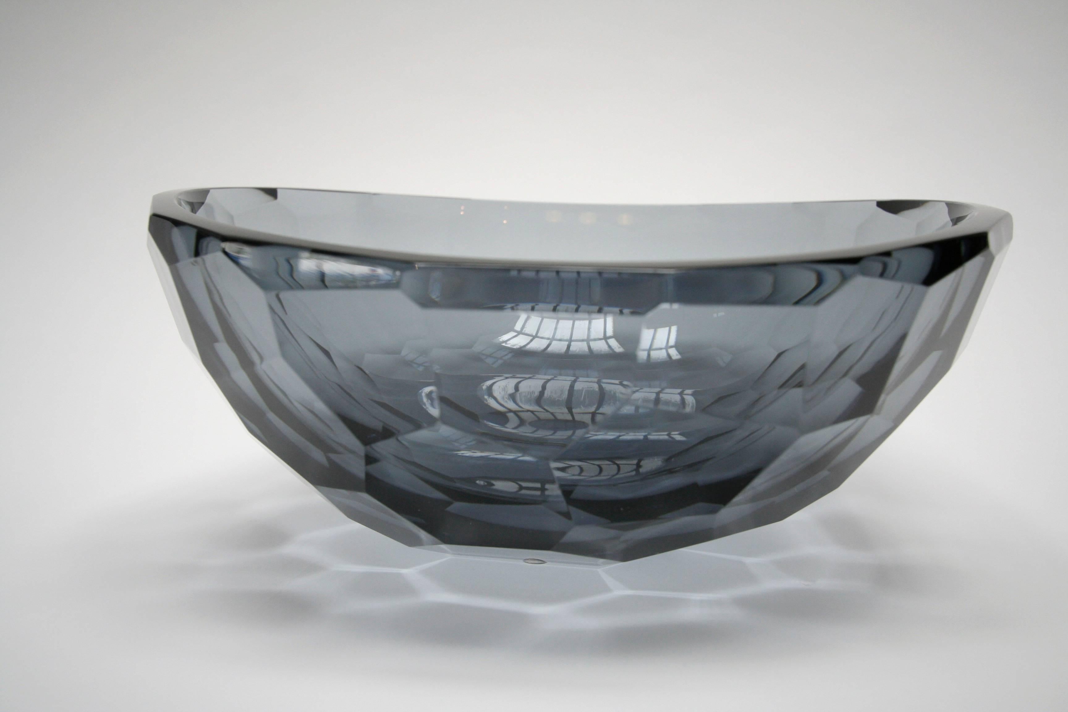 Italian Venus Faceted Murano Grey Glass Bowl For Sale