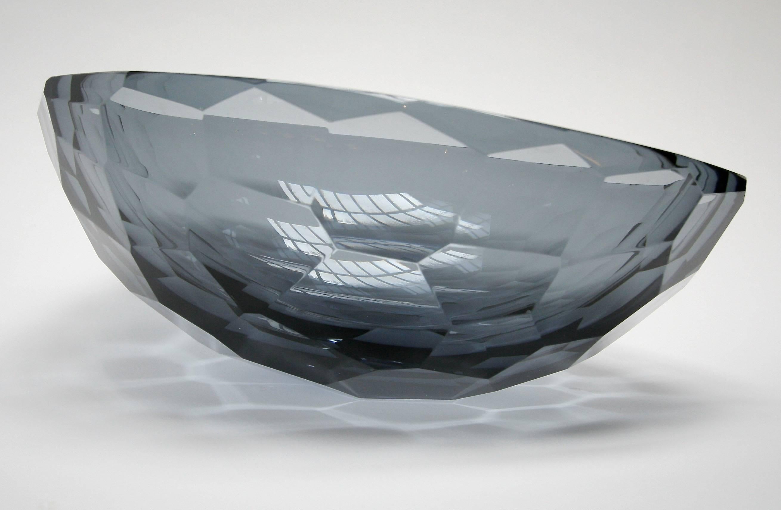 Contemporary Venus Faceted Murano Grey Glass Bowl For Sale