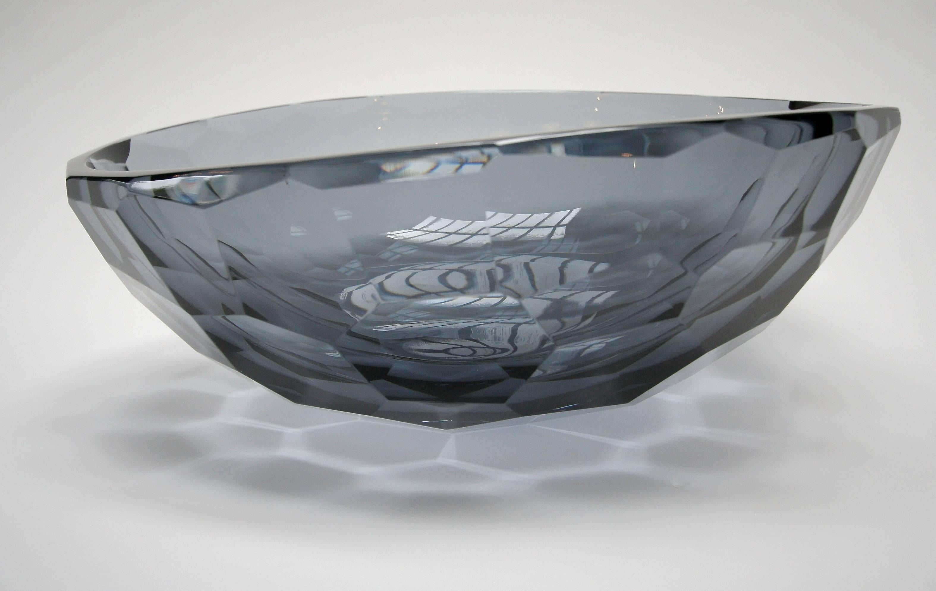 Murano Glass Venus Faceted Murano Grey Glass Bowl For Sale