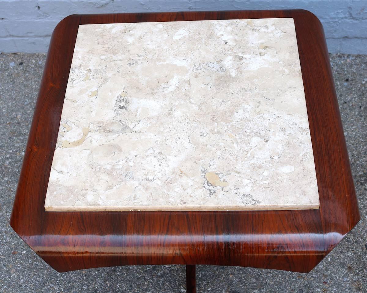 Brazilian Pair of 1960s Marble and Jacaranda Side Tables by Jorge Zalszupin
