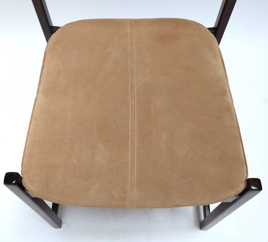 Mid-20th Century Set of L'Atelier Brazilian Jacaranda Wood 1960s Dining Chairs in Beige Suede