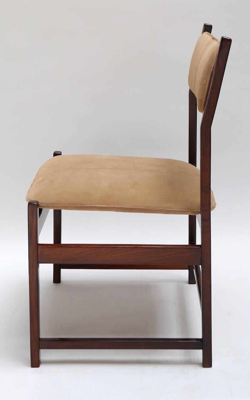 Mid-Century Modern Set of L'Atelier Brazilian Jacaranda Wood 1960s Dining Chairs in Beige Suede