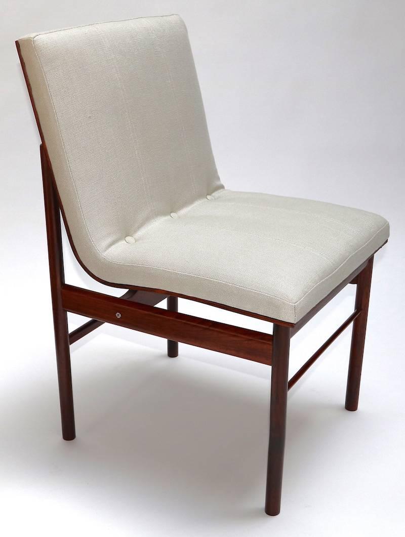 Brazilian Jacaranda Wood and Beige Linen 1960s Midcentury Dining Chairs For Sale 1