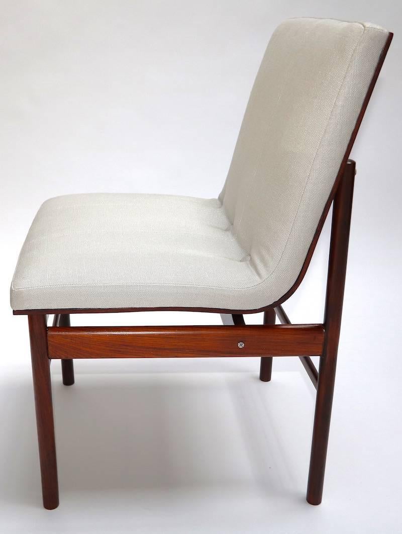 Mid-Century Modern Brazilian Jacaranda Wood and Beige Linen 1960s Midcentury Dining Chairs For Sale