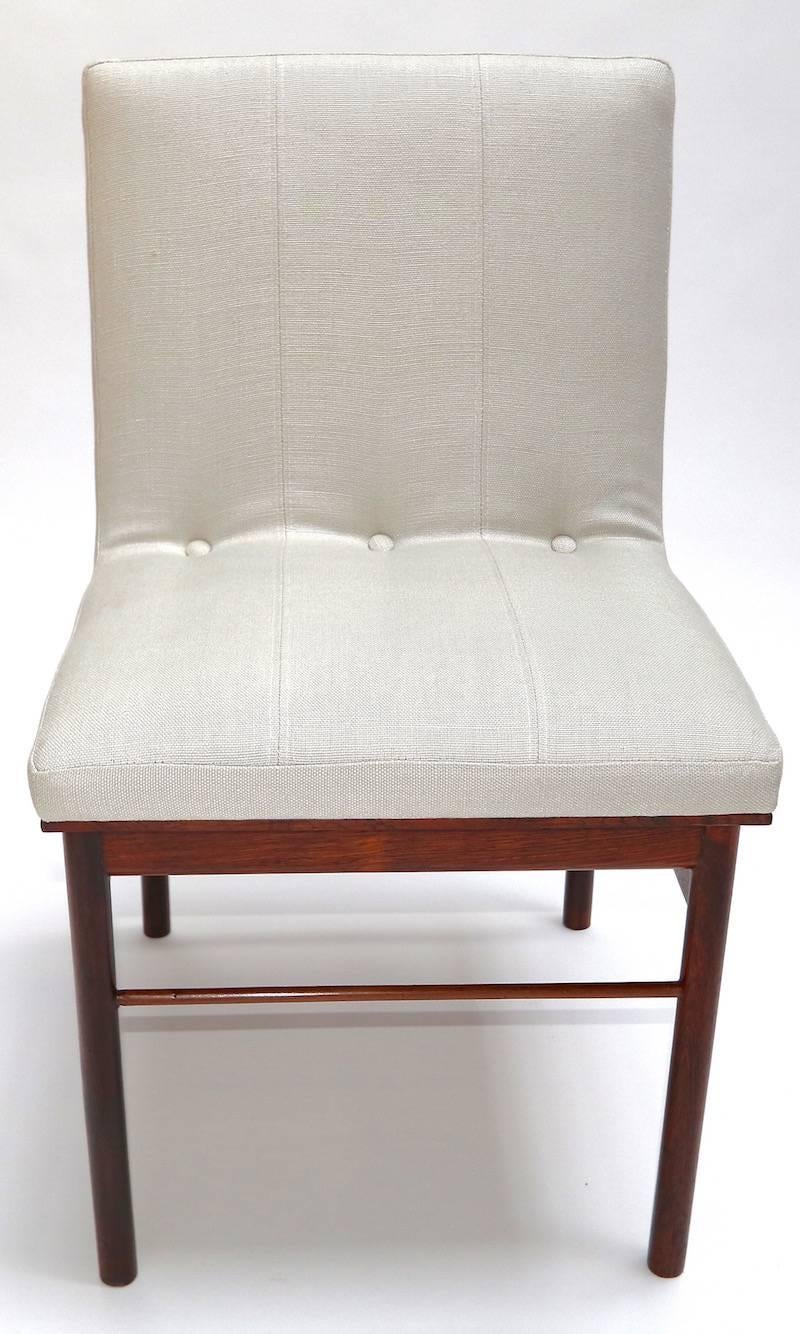 Mid-20th Century Brazilian Jacaranda Wood and Beige Linen 1960s Midcentury Dining Chairs For Sale