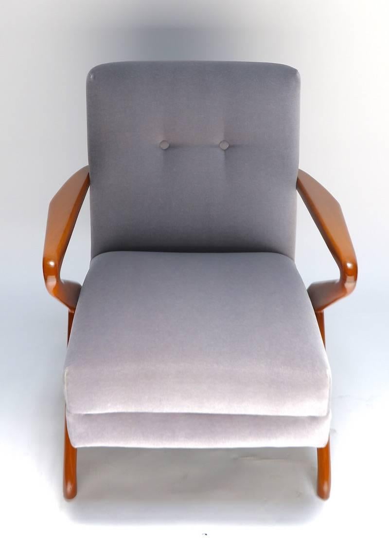 Italian Pair of Wooden Armchairs in Grey Mohair, Attributed to Carlo de Carli, 1960s