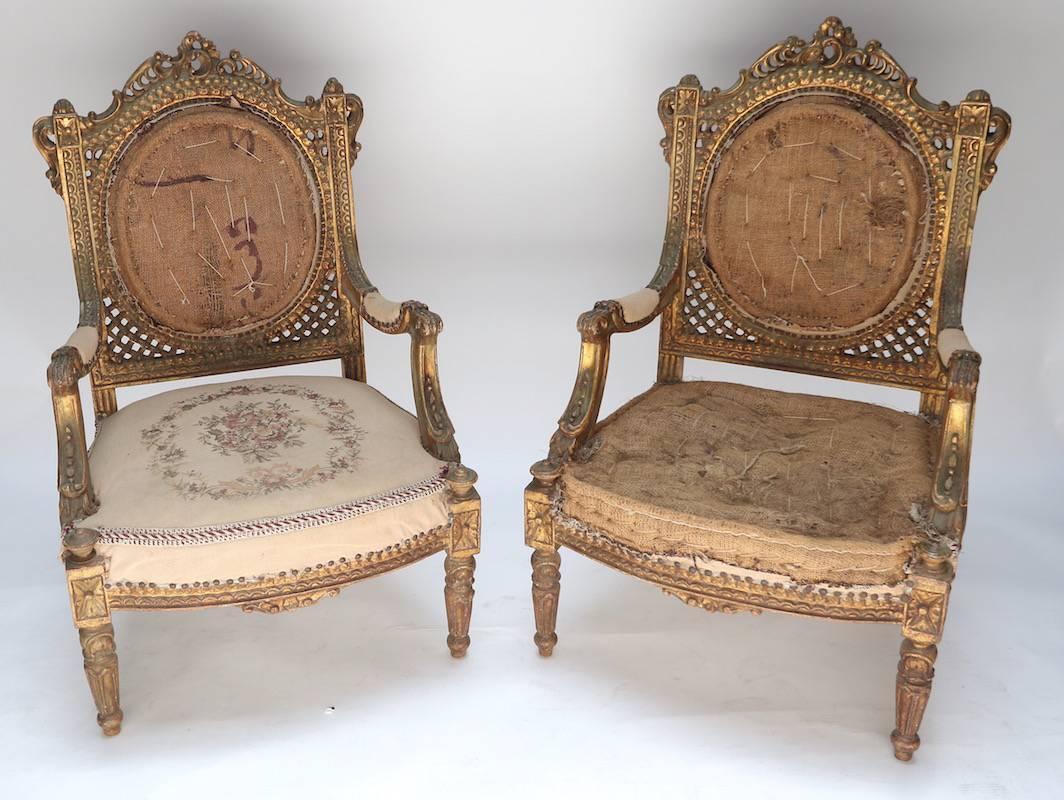 Wood Pair of Louis XVI Antique Chairs