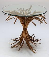 1950s Sheaf of Wheat Gilded Side Tables
