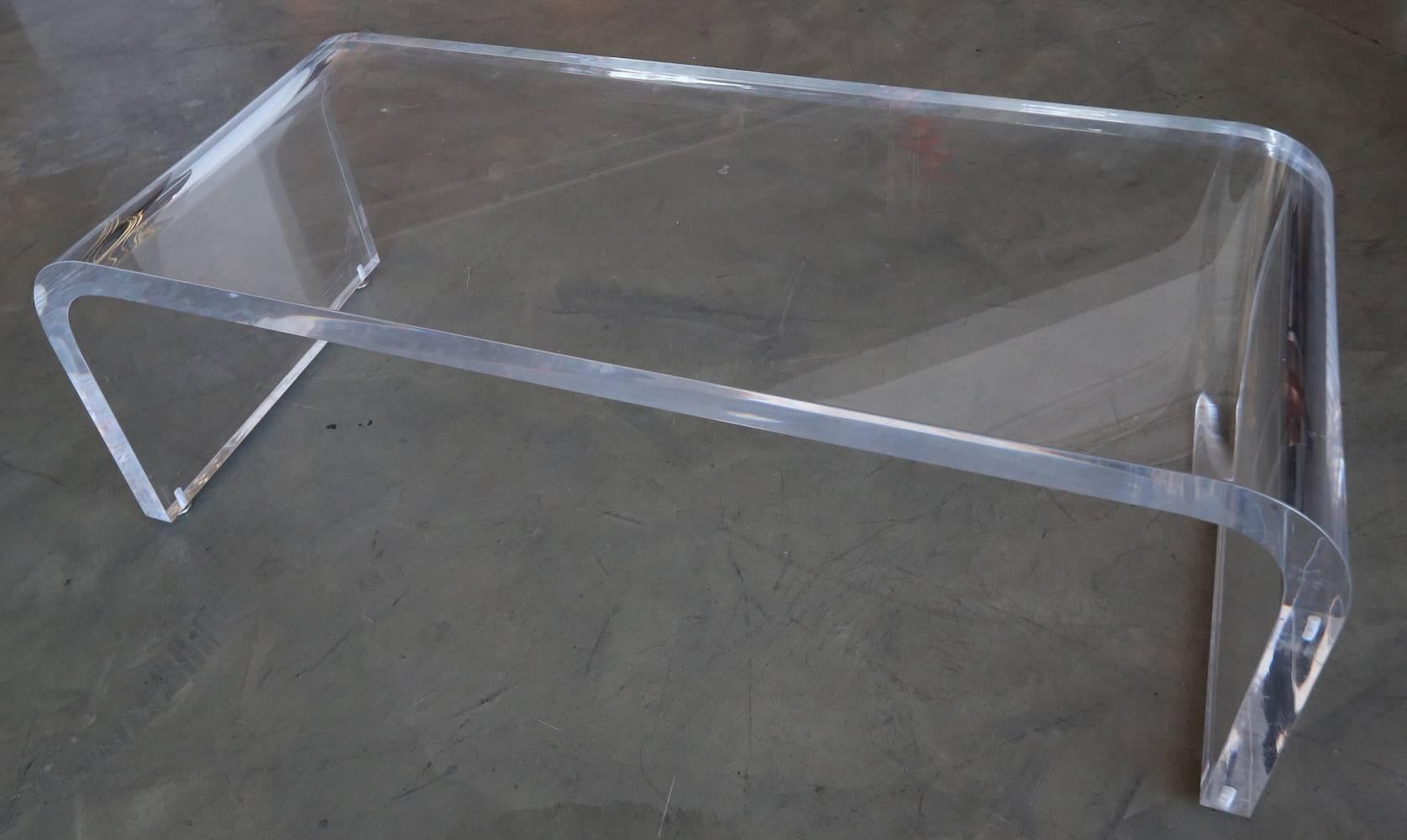 Mid-Century Modern 1970s Acrylic Bench with Removable Sheepskin Seat