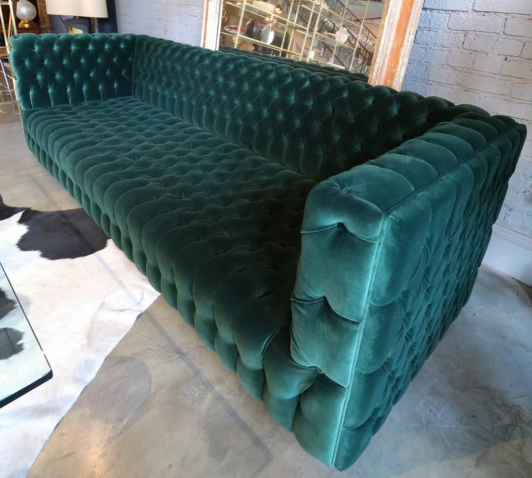 Custom Capitone "Carmen" Tufted Green Velvet Sofa For Sale at 1stdibs