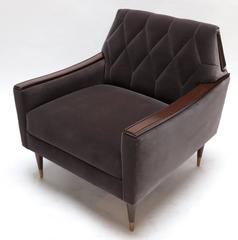 Pair of Custom 1960s Style Wood and Velvet Armchairs by Adesso Imports
