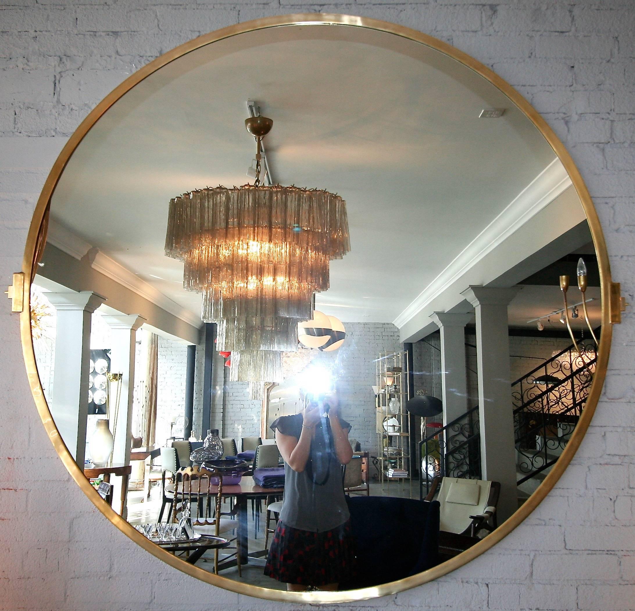 Large custom 5-foot round brass mirror.  Handmade in Los Angeles by Adesso Imports. Can be done in different shapes, sizes and metals.