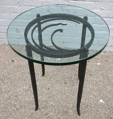 Pair of Black Metal Art Deco Side Tables with Glass Tops, 1940s