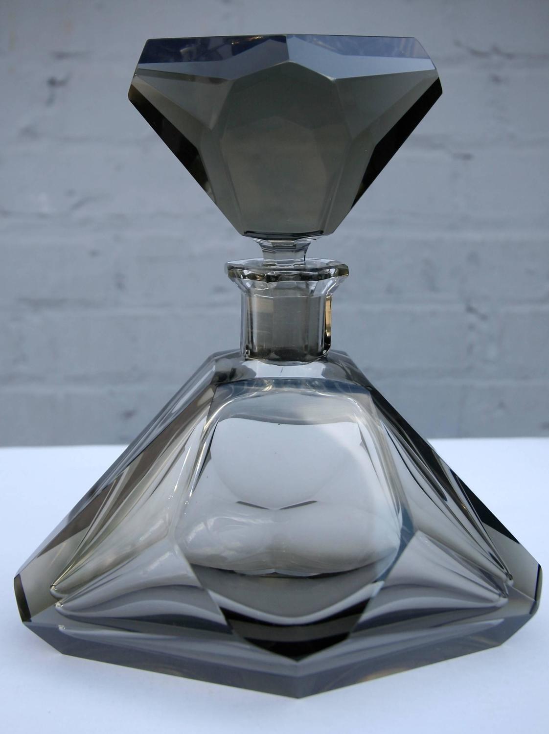 Smoked Glass Faceted 1960s Decanter Set with Six Glasses For Sale at 1stdibs