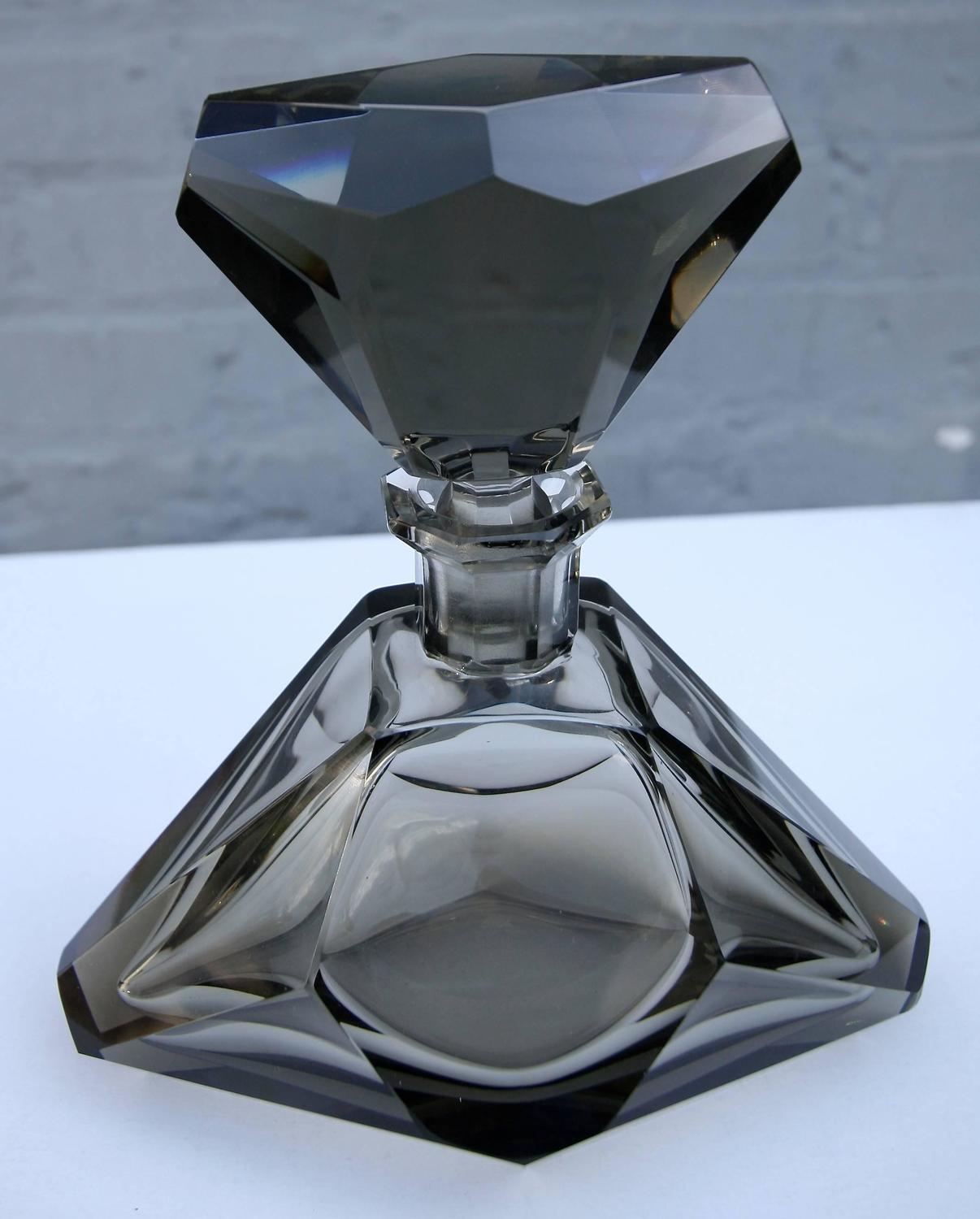 Smoked Glass Faceted 1960s Decanter Set with Six Glasses For Sale at 1stdibs