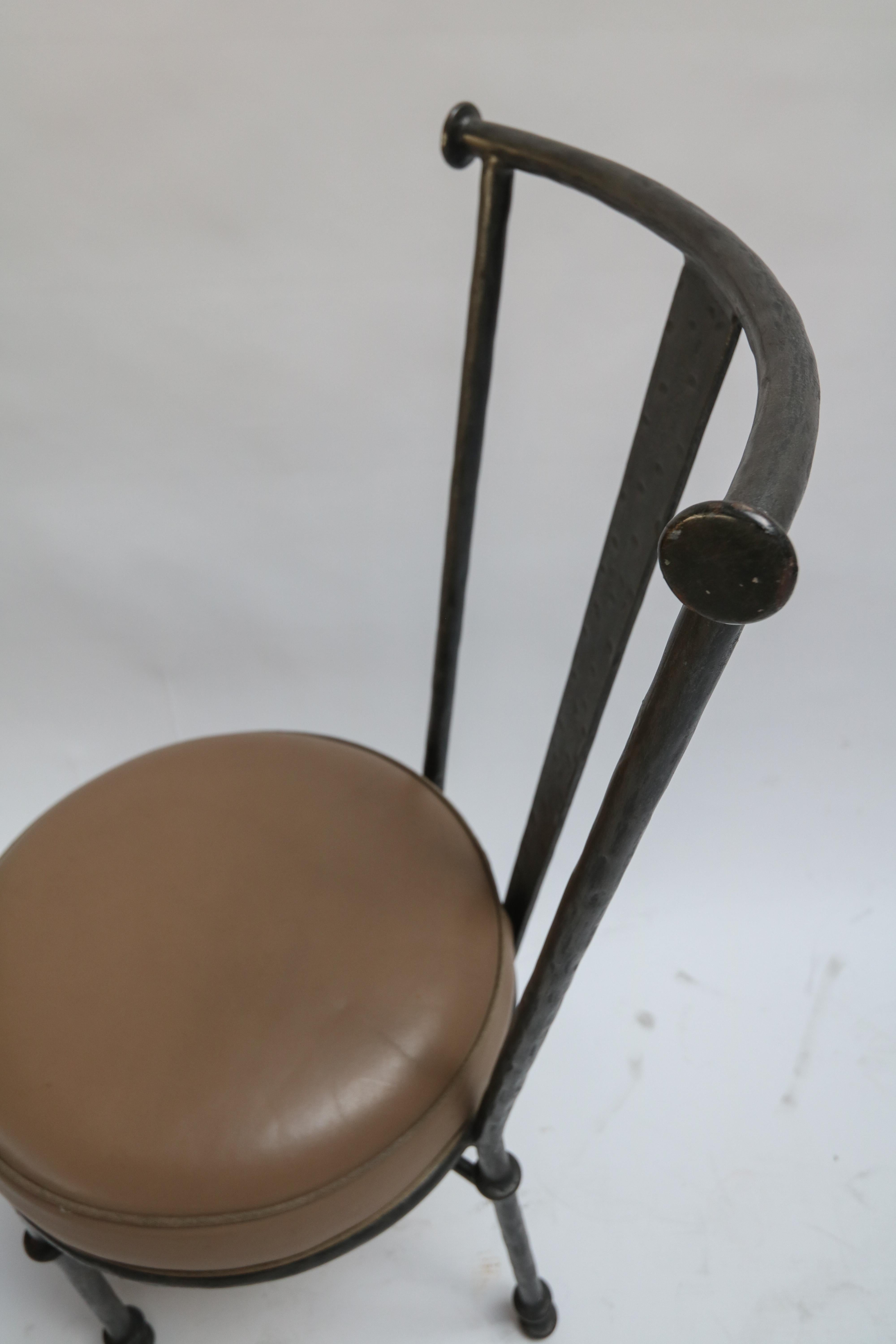 Set of Eight Iron Side Chairs in Brown Leather, 1980s 3