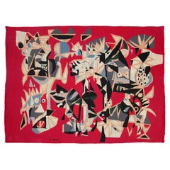 Brazilian Embroidered Abstract Red Tapestry by Genaro de Carvalho, 1960s