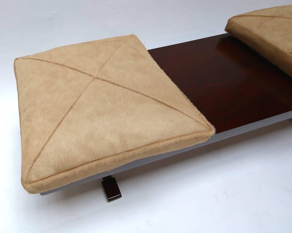 Vintage Brazilian Jacaranda Bench with Cowhide Cushions 5