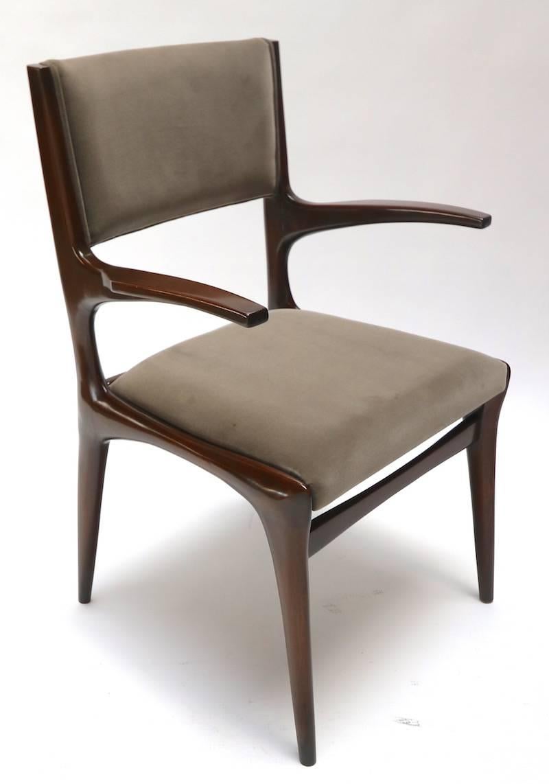 Mid-20th Century Set of 11 Carlo de Carli 1950s Velvet Dining Chairs with Arms
