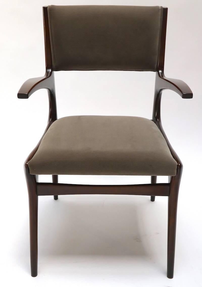 Italian Set of 11 Carlo de Carli 1950s Velvet Dining Chairs with Arms