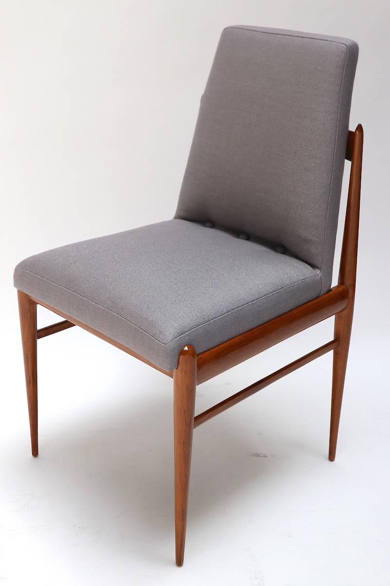 Mid-Century Modern Set of Ten Grey Linen Brazilian Midcentury Dining Chairs by L'Atelier, 1960s