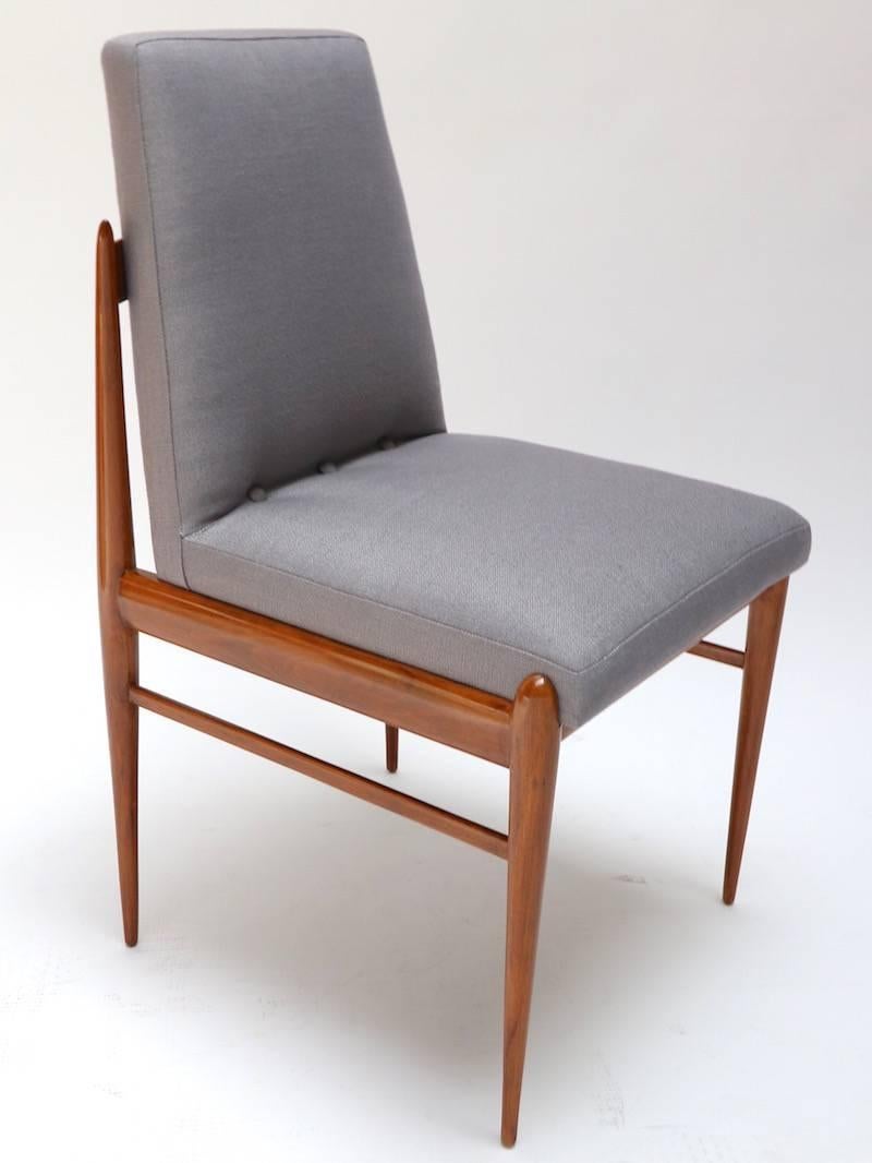 Set of Ten Grey Linen Brazilian Midcentury Dining Chairs by L'Atelier, 1960s 1