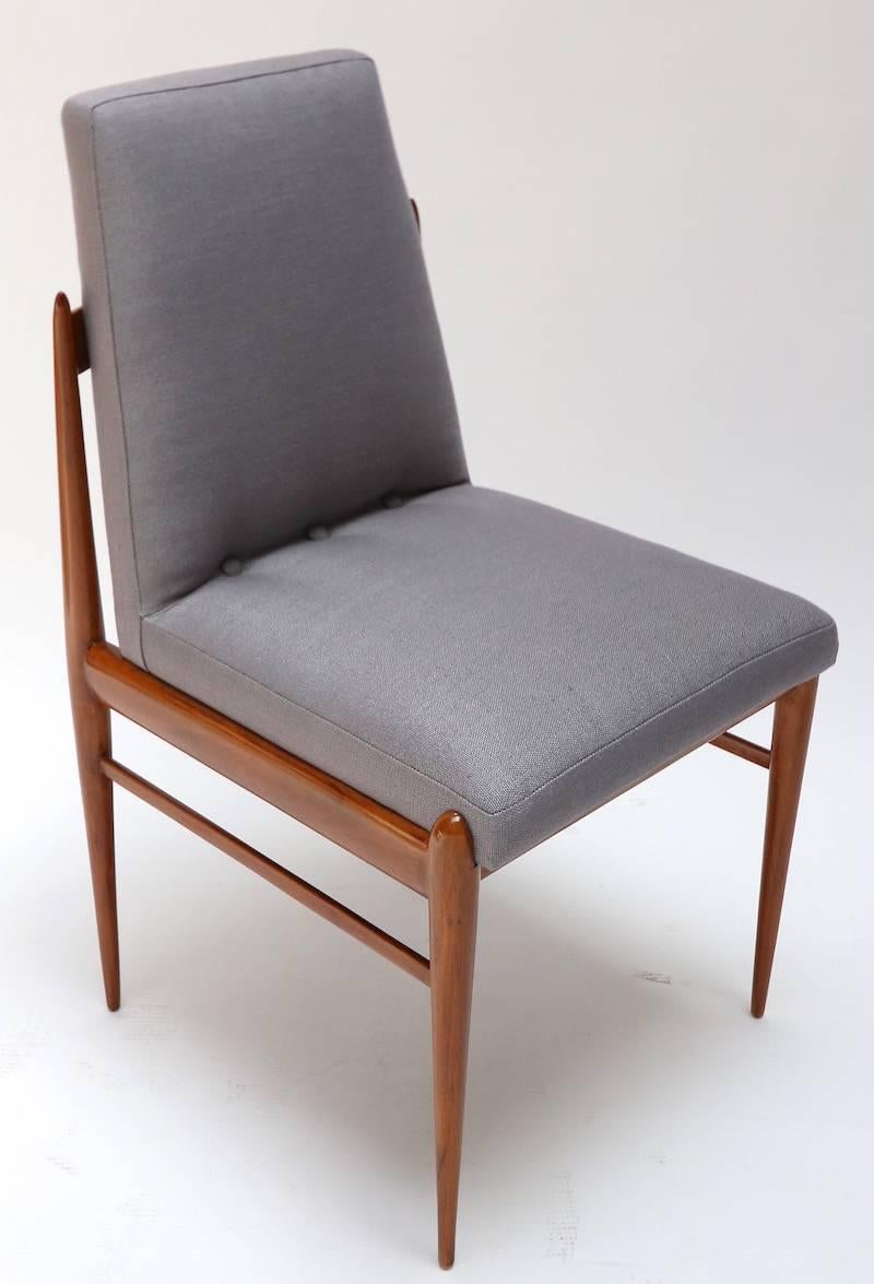 Mid-20th Century Set of Ten Grey Linen Brazilian Midcentury Dining Chairs by L'Atelier, 1960s