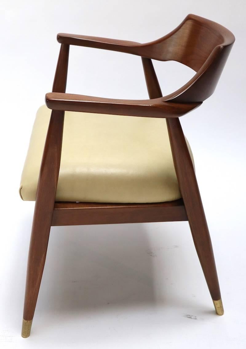 Mid-Century Modern Set of Three 1960s Walnut Armchairs with Brass Feet