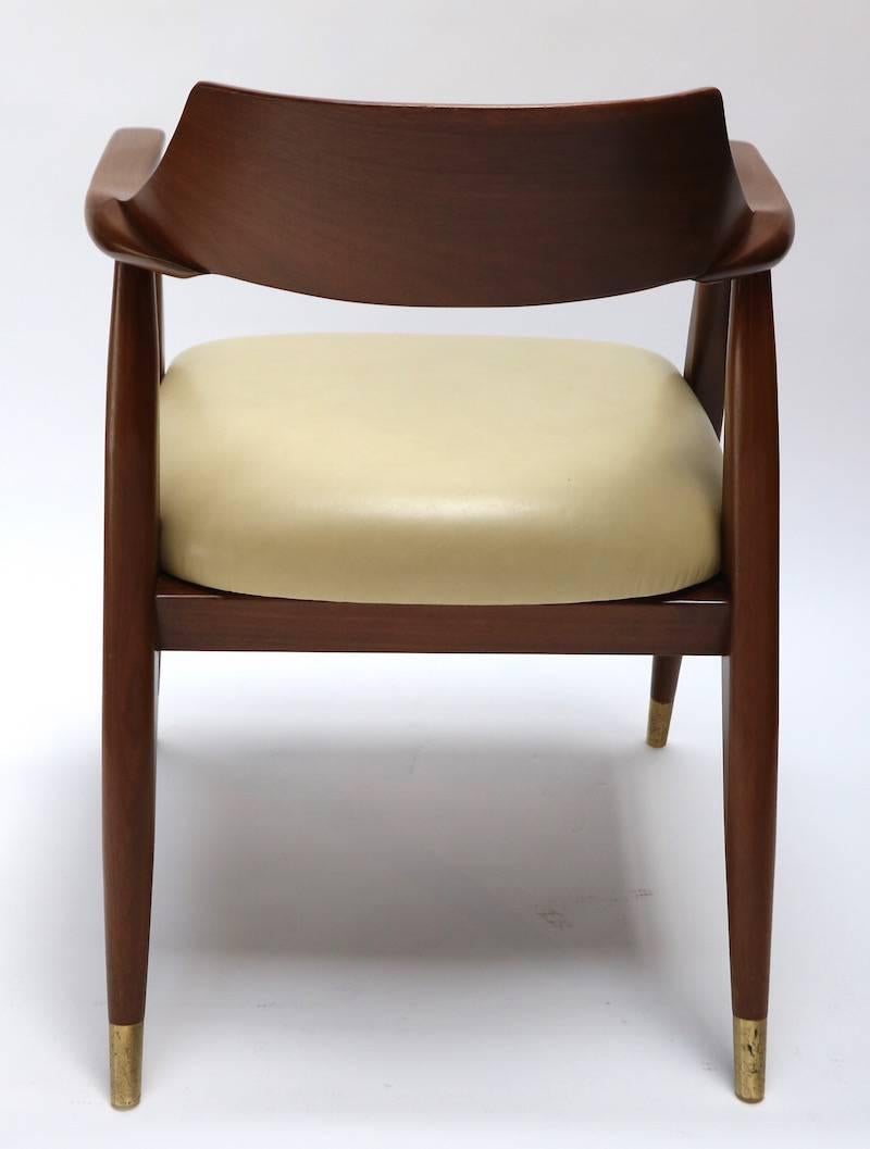 Mid-20th Century Set of Three 1960s Walnut Armchairs with Brass Feet