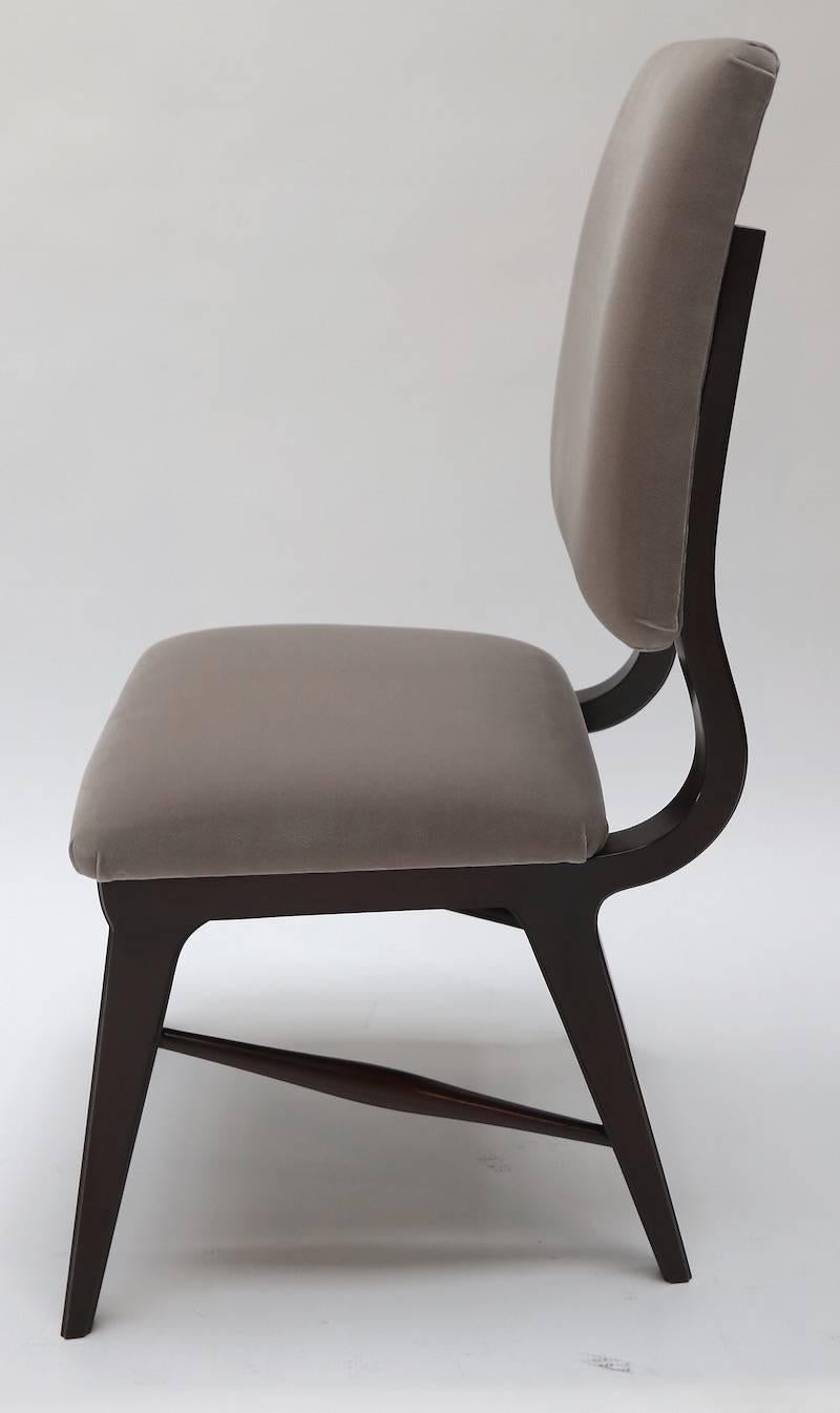 Mid-Century Modern Set of Ten 1970s Brazilian Wood Dining Chairs in Grey Velvet For Sale